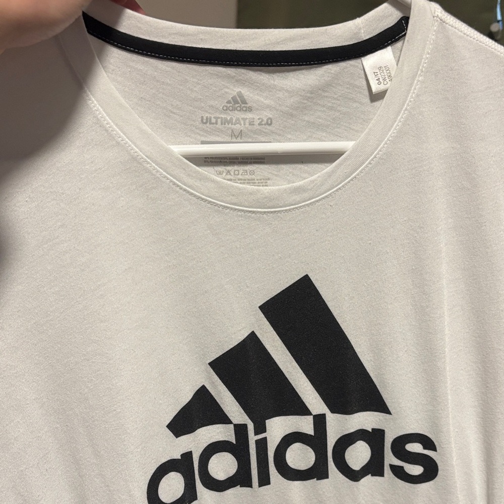 Adidas Men's White and Black Logo Tee